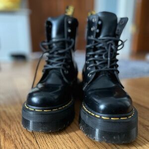 Dr. Martens Jadon Black Combat Boots with Yellow Stitching